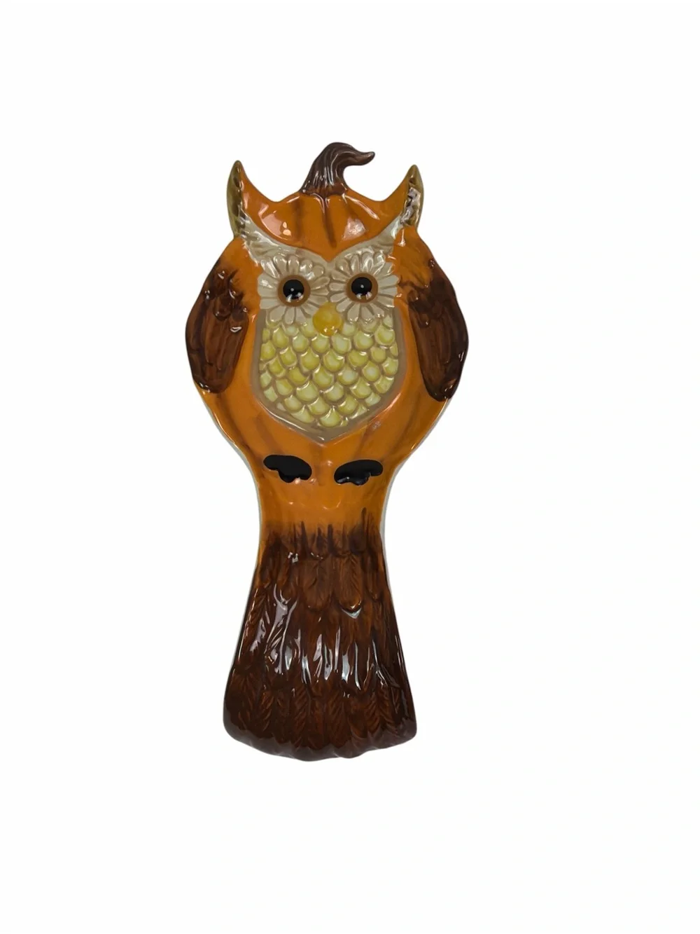 Cracker Barrel Stoneware Owl Spoon Rest Fall Harvest Kitchen Decor Ceramic Owl